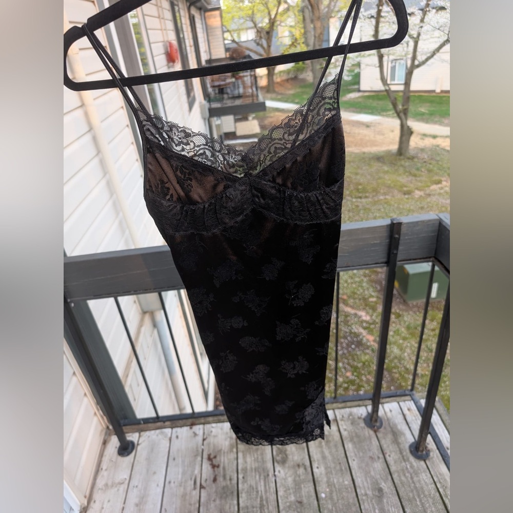 Motel Black Velvety Mini Slip Dress